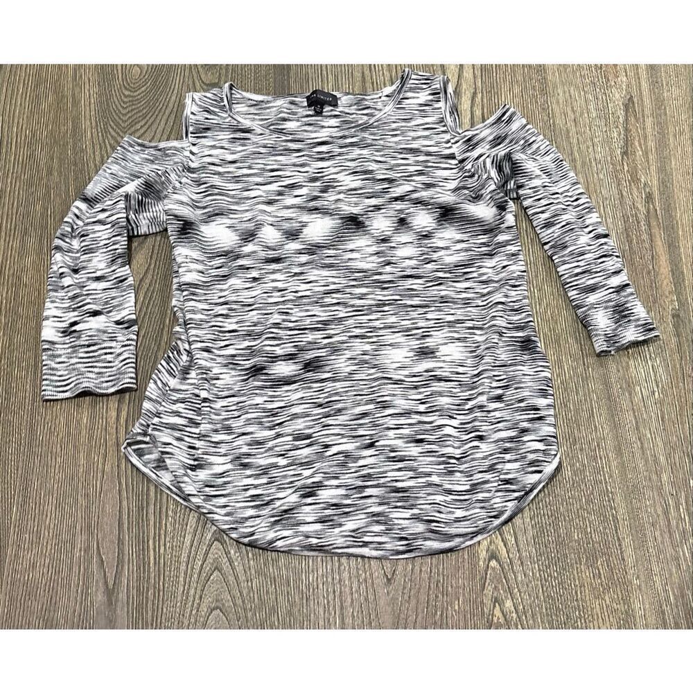 The Limited Womens Blouse Top Peek-A-Boo Shoulder 3/4 Sleeves Black White Size M